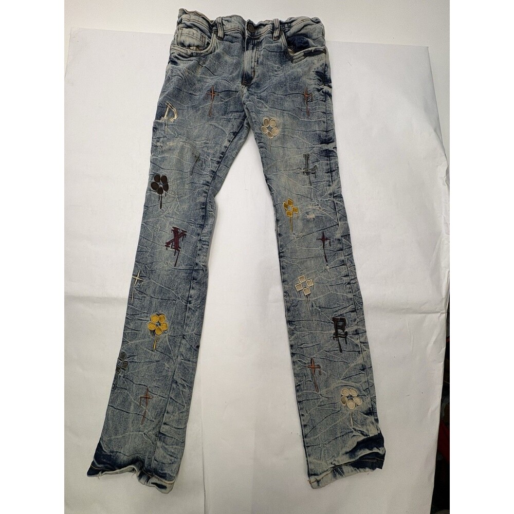 Evolution In Design Big Boys 20 Jeans Embroidered Distressed Acid Wash